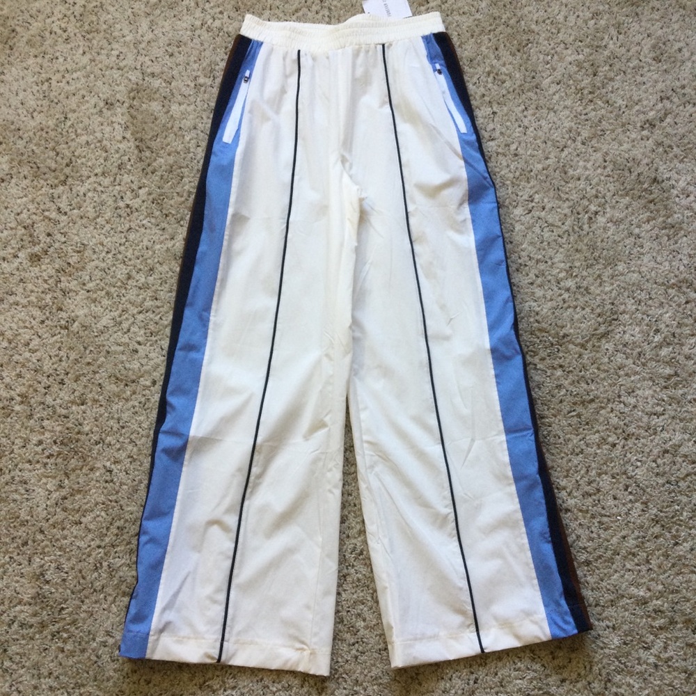 Forever 21 Wide Leg Track Pants Cream Navy Brown Blue Stripe Women’s Medium NWT